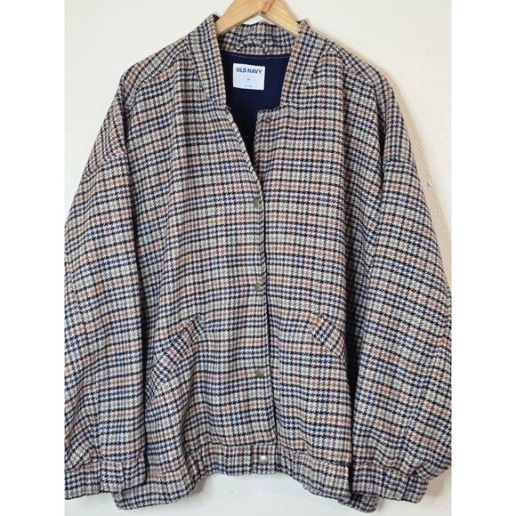 Old Navy Houndstooth Bomber Jacket Short Lined Plus Womens Size 3X Brown - Picture 6 of 11